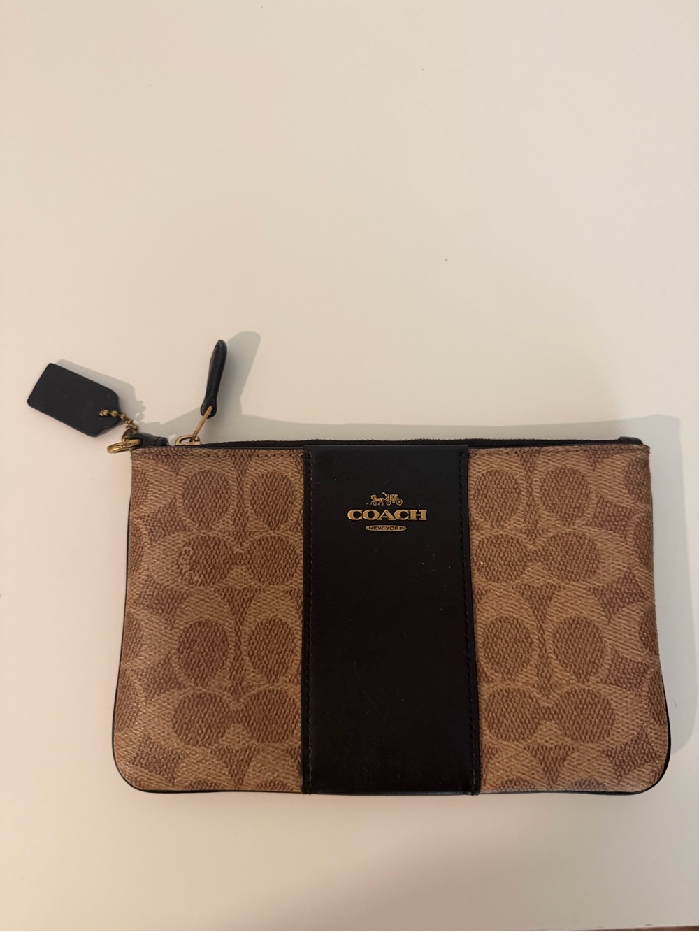 Coach Brown Signature Canvas with Black Leather Center Pouch